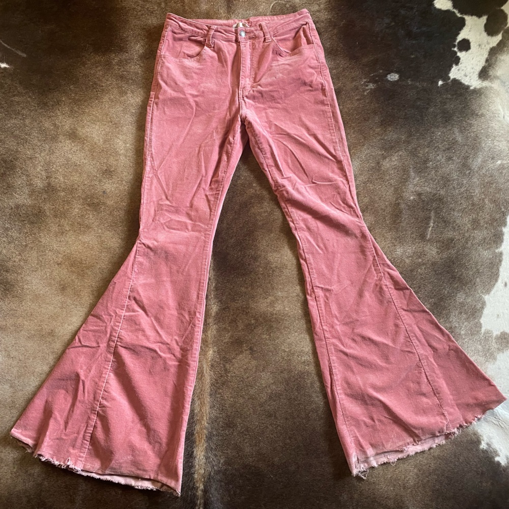 Pink Corduroy Flare Jeans